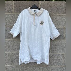 Vintage Green Bay Packers Polo Shirt Lee Sport Mens 2XL Ivory NFL Football Work